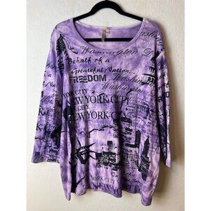 Susan Lawrence Purple & Black Tee Americana Freedom United States 3/4 Sleeve Tee